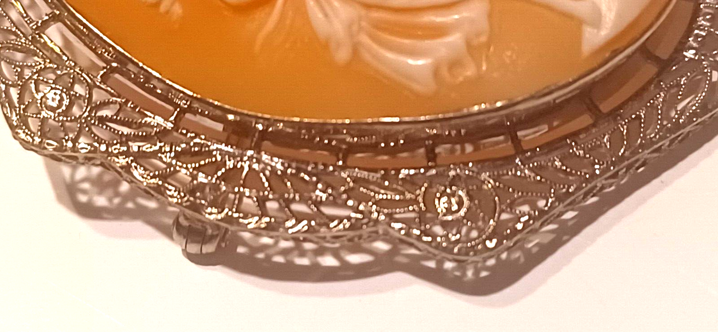 Antique Victorian Three Dancing Muses Cameo w/ 14K Gold Frame ~ Pin / Pendant image 2