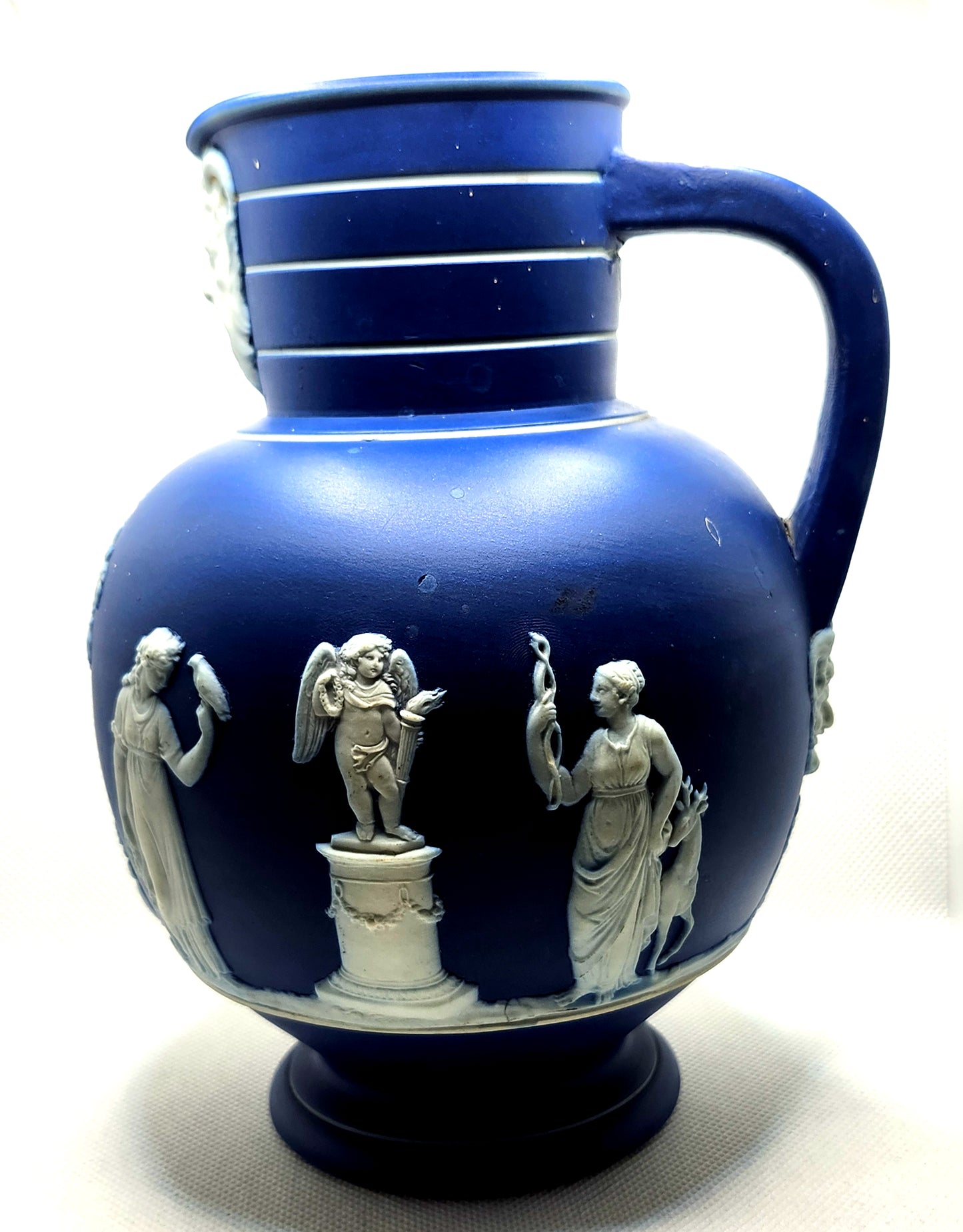 Antique Wedgewood England Cobalt Blue Jasperware Doric Jug Muses image 3