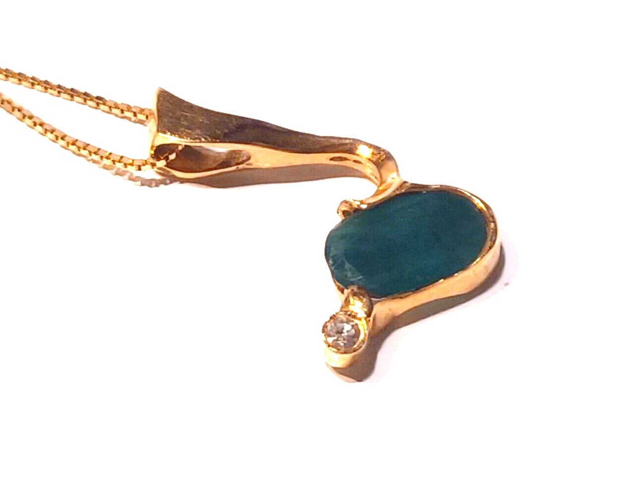 Estate Custom 1.65ctw Emerald & Diamond 14k Gold Pendant w/ Box Chain image 6