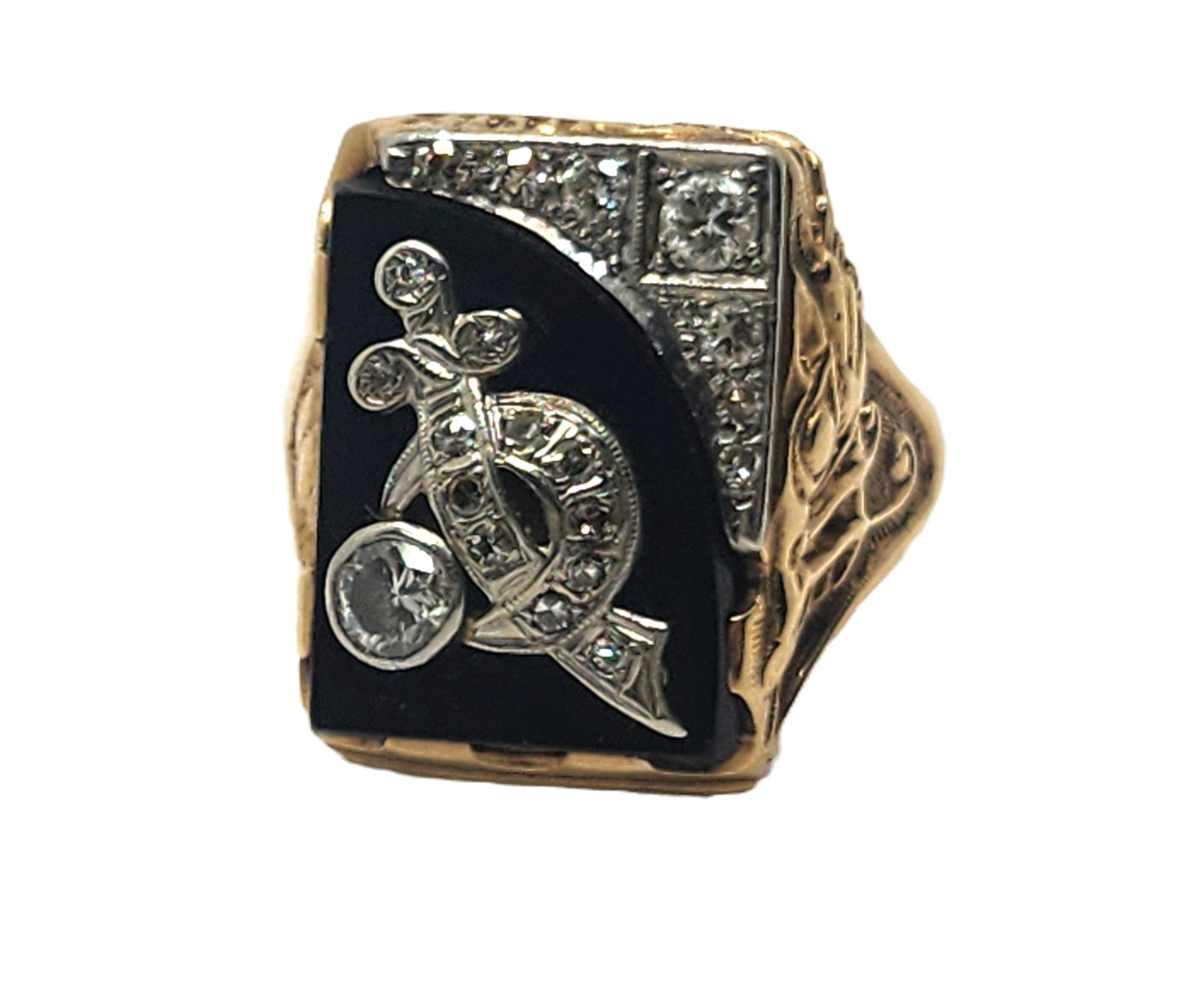 Vintage Men's Shriners Masonic Diamond Onyx & 10k Gold Ring image 1