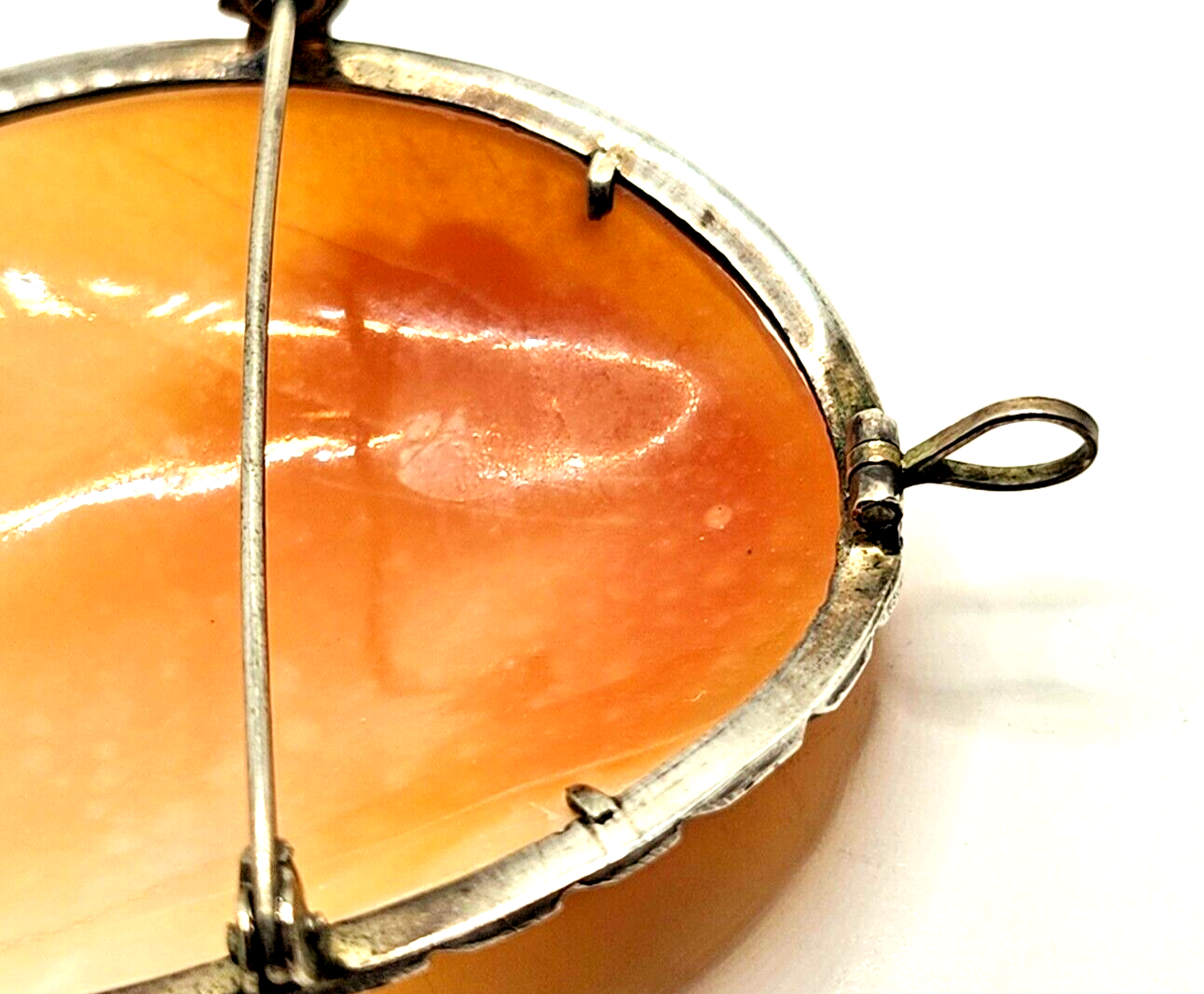 Large Antique Victorian Sterling Silver Marcasite & Shell Cameo Brooch Pendant image 6