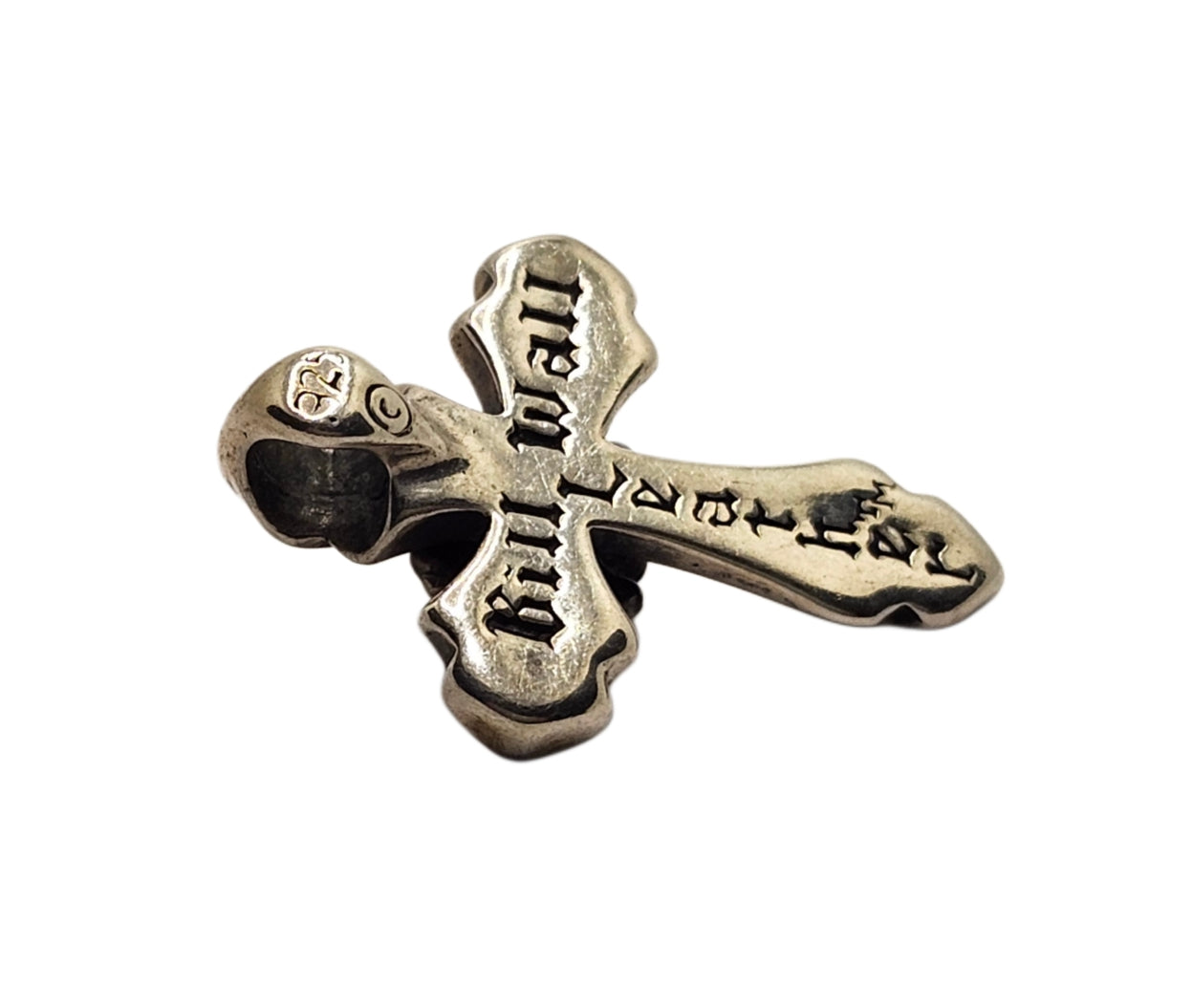 BWL Bill Wall Leather Sterling Silver Cross w/ Skull Crossbones Pendant image 4