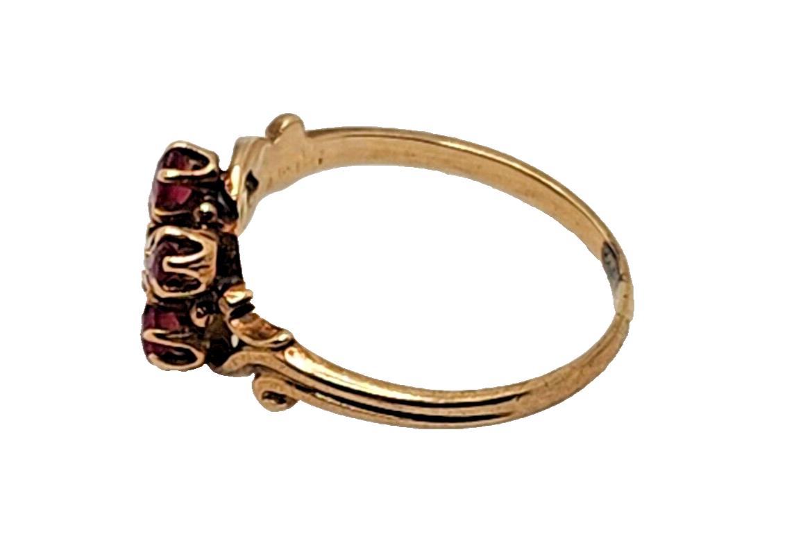 Antique Ruby & Seed Pearl Flower 10K Yellow Gold Ring image 6