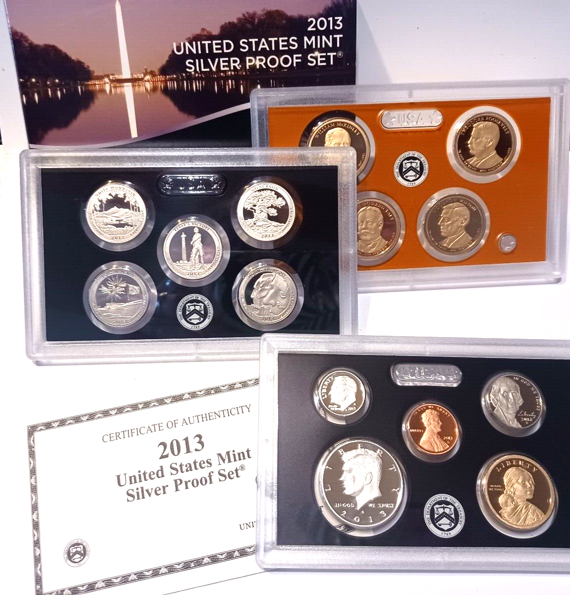 2013 S US Mint Silver Proof Set - 14 Coins COA Original Box image 2