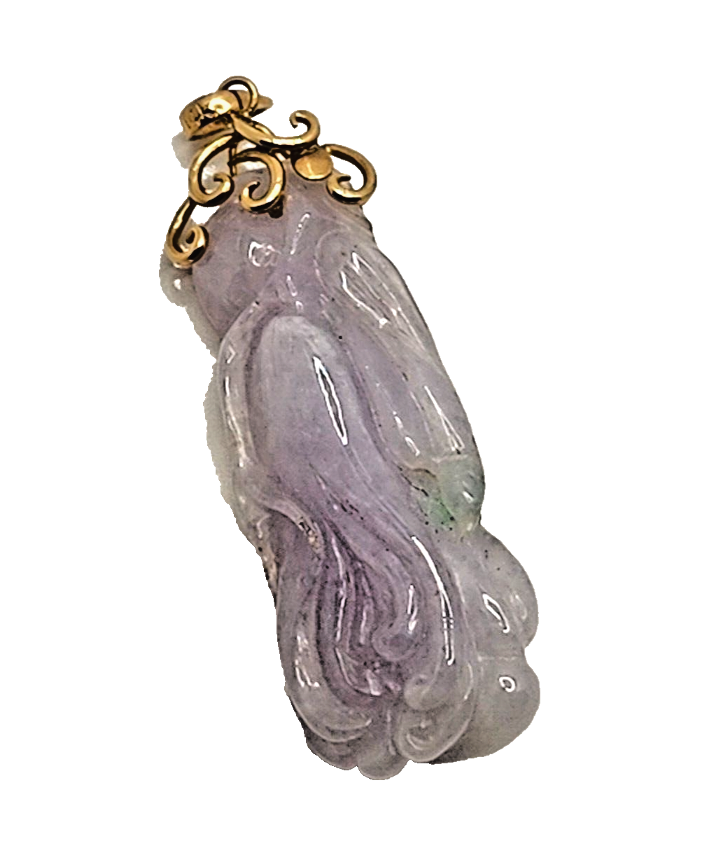 Antique Chinese Carved Purple Jade & 14k Yellow Gold Pendant image 1