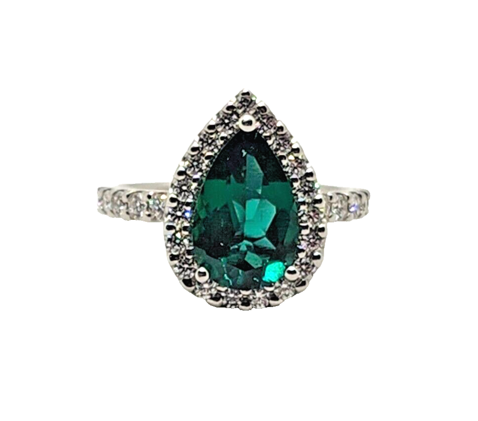 Jessica L Jewelry JLJ 14K White Gold Lab Created Emerald & Diamond Halo Ring image 6