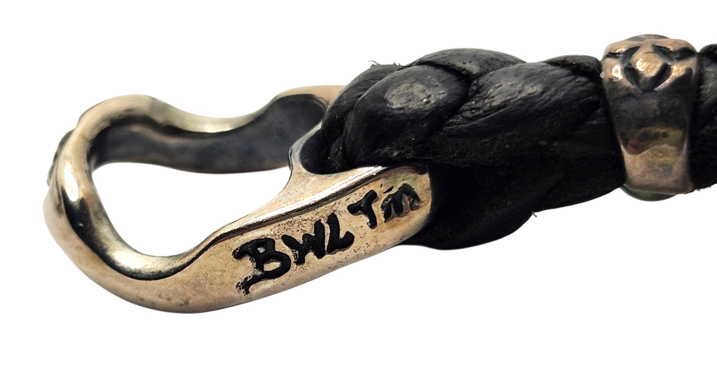 BWL Bill Wall Leather Sterling Large Skull w/ Crown Pendant on Braided Necklace image 8