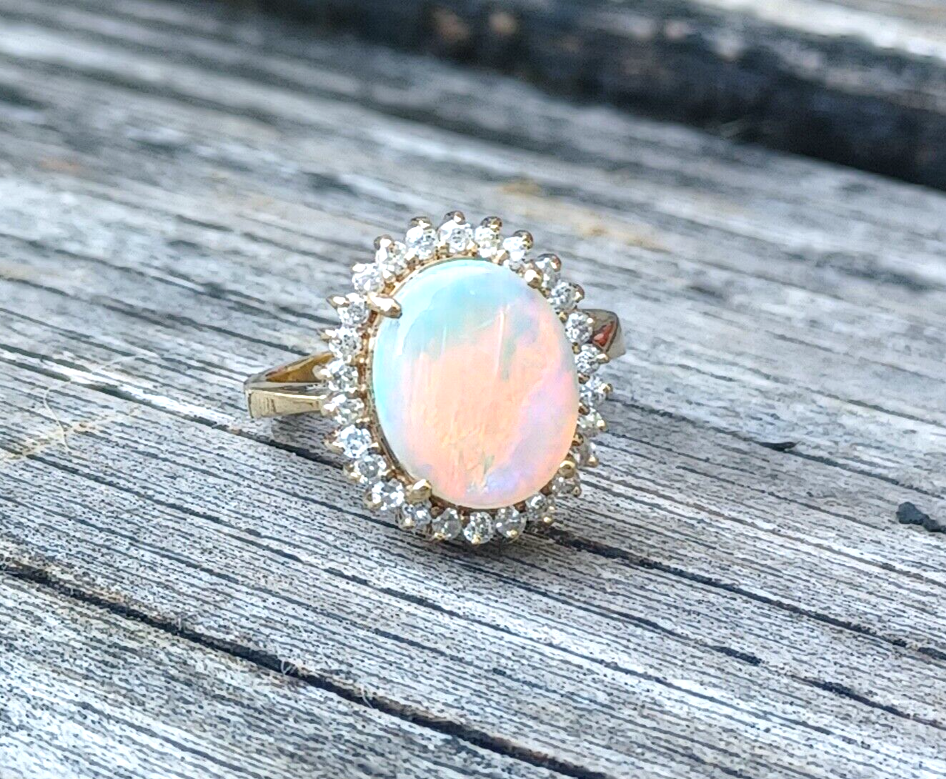 Natural Fire Opal & Diamond Halo 14K Yellow Gold Ring image 8