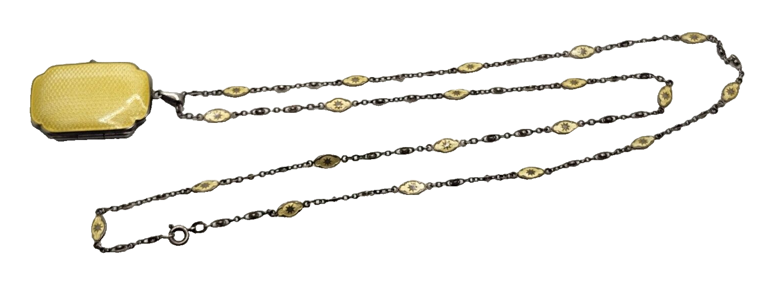 Antique Sterling Silver Guilloche Enamel Long Link Chain w/ Matching Locket image 10