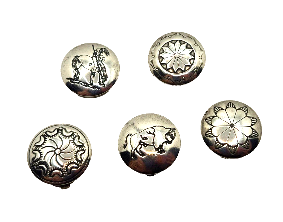 Vintage Native American Concho Style Sterling Silver Button Covers ~ Set of 5 image 6