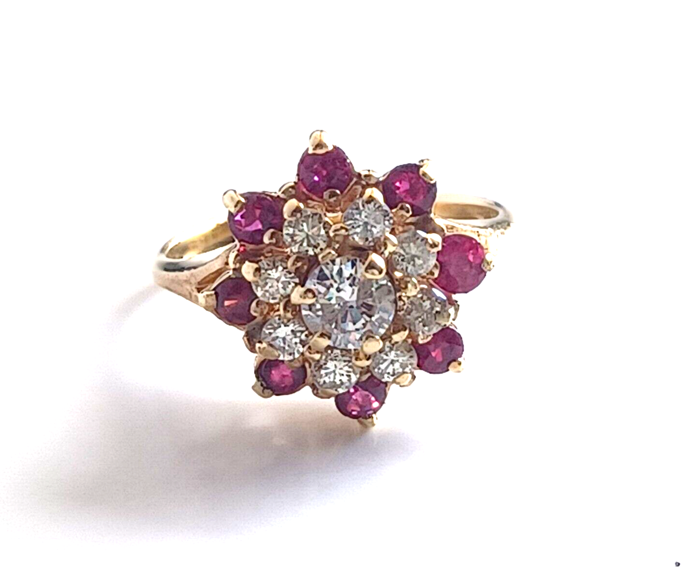 Vintage .75ct Ruby & Diamond 14K Yellow Gold Cluster Ring image 2