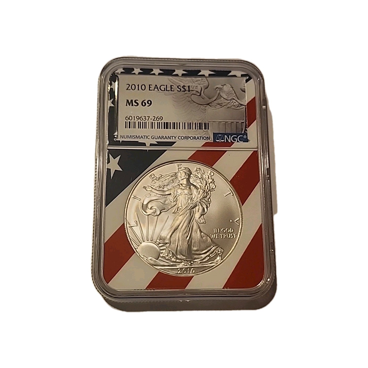 2010 US Silver $1 Eagle NGC MS69 American Flag image 0