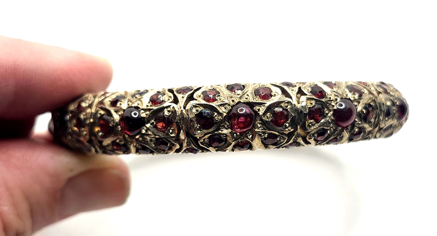 Mughal Indian Sterling Silver & Garnet Hinged Bangle Bracelet image 2