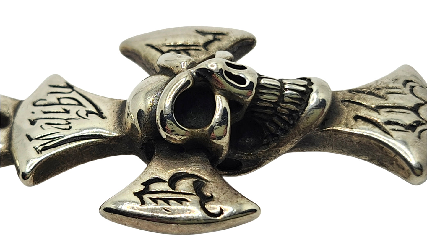 BWL Bill Wall Leather Sterling Large Malibu Cross w/ Good Luck Skull Pendant image 4