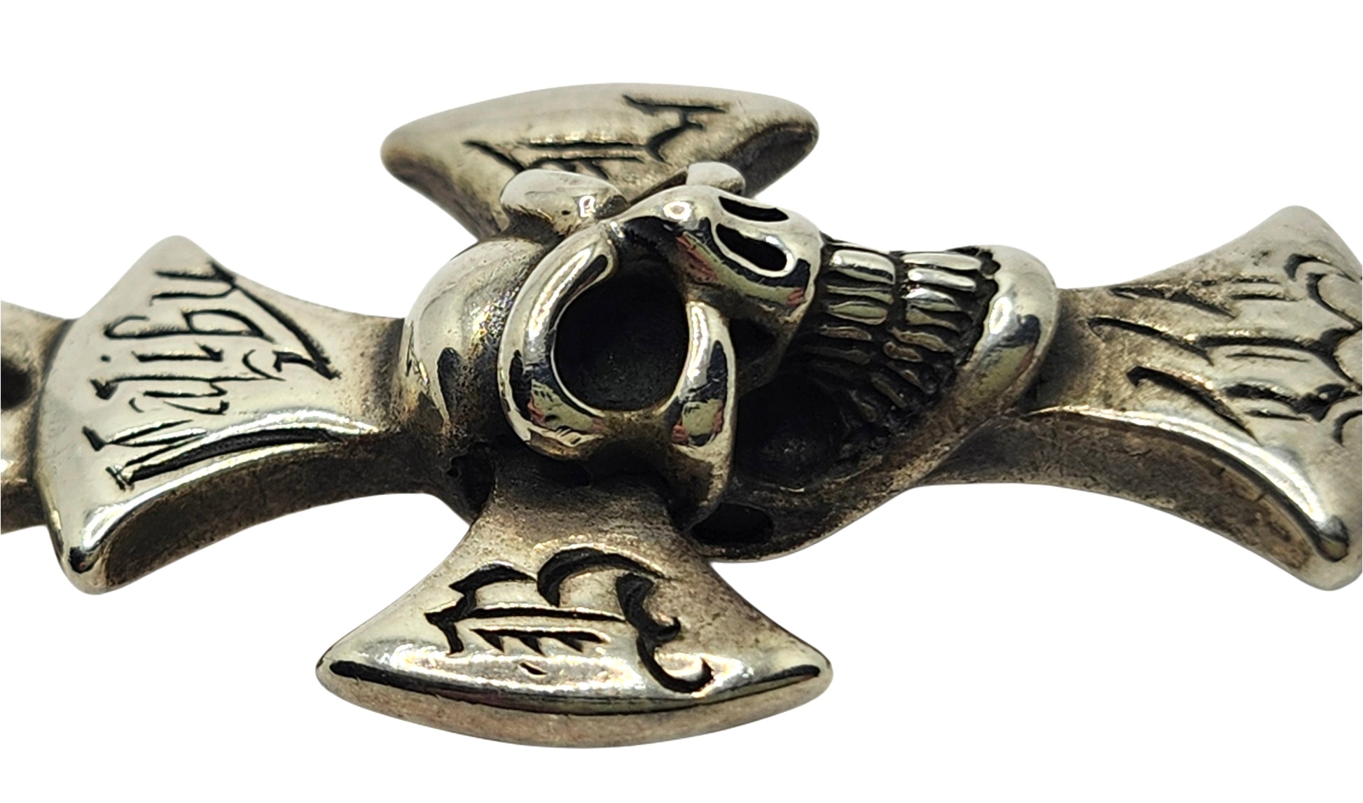 BWL Bill Wall Leather Sterling Large Malibu Cross w/ Good Luck Skull Pendant image 4