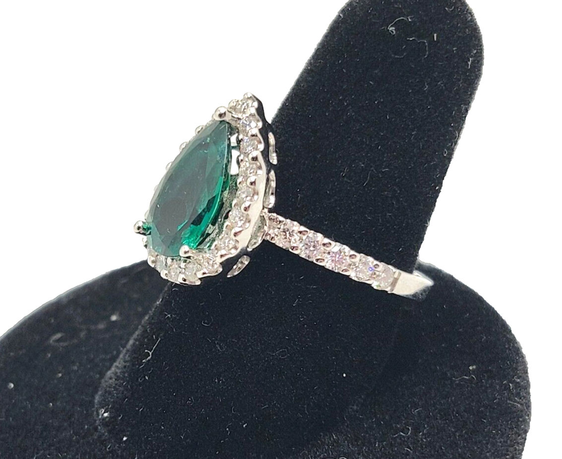 Jessica L Jewelry JLJ 14K White Gold Lab Created Emerald & Diamond Halo Ring image 4