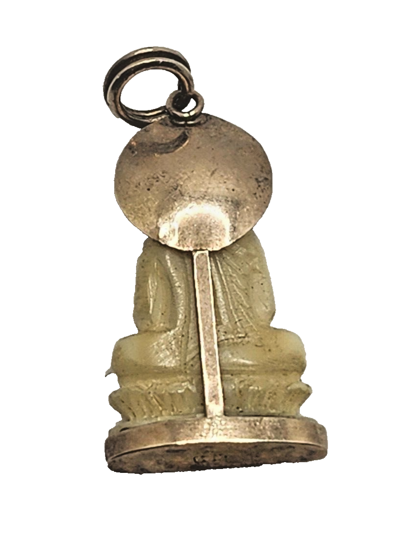 Rare Antique Carved White Jade Meditating Buddha 18k Yellow Gold Pendant image 5