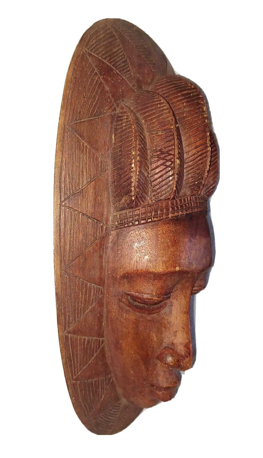 Vintage African Hand Carved Wood Female Tribal Mask Hair Weave ~  16.75" Tall image 6