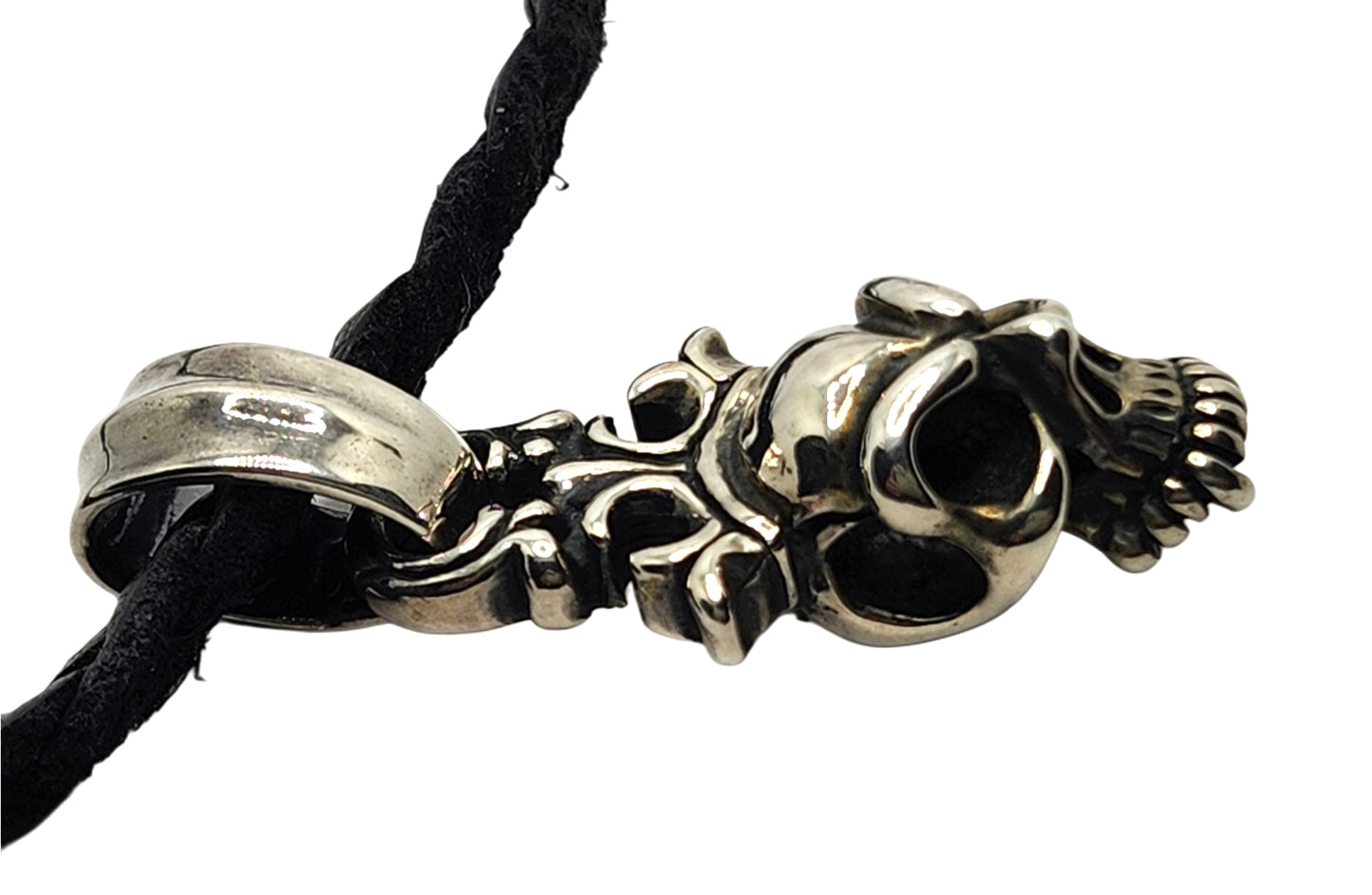 BWL Bill Wall Leather Sterling Half Skull w/ Crown Pendant on Braided Necklace image 3