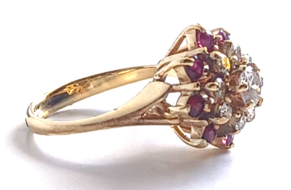 Vintage .75ct Ruby & Diamond 14K Yellow Gold Cluster Ring image 7