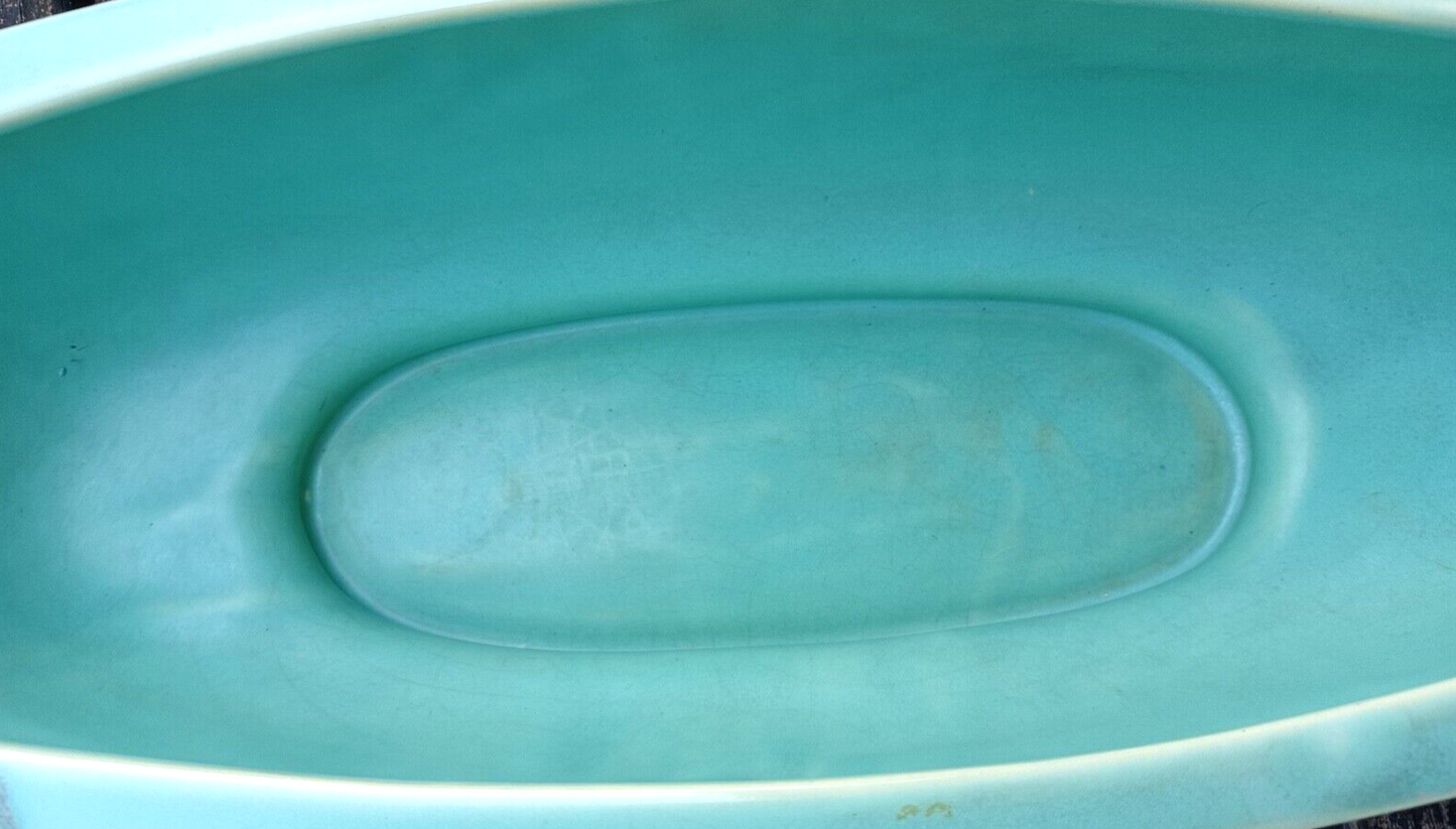 Rare Antique Weller Pottery Turquoise Wild Rose Large Oblong Planter Centerpiece image 12