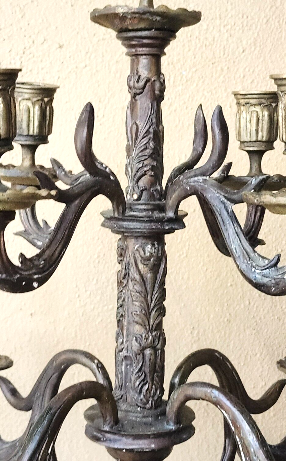 Vintage Tall Bronze & Marble Chinese Dolphin 9 Arm Candelabra Signed V. Chenin image 2