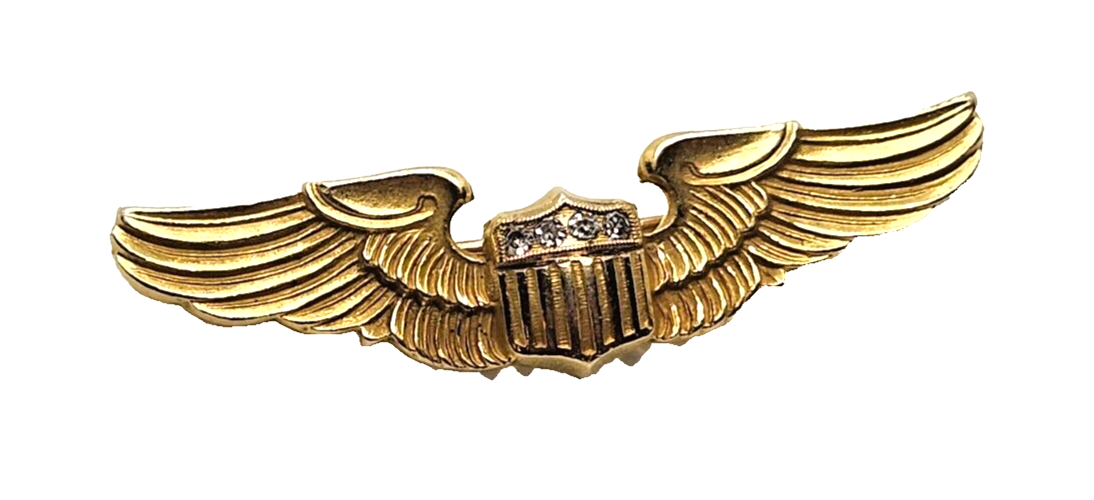 WWII Original US Air Force Pilot Wings Diamond & 10k Yellow Gold Pin image 1