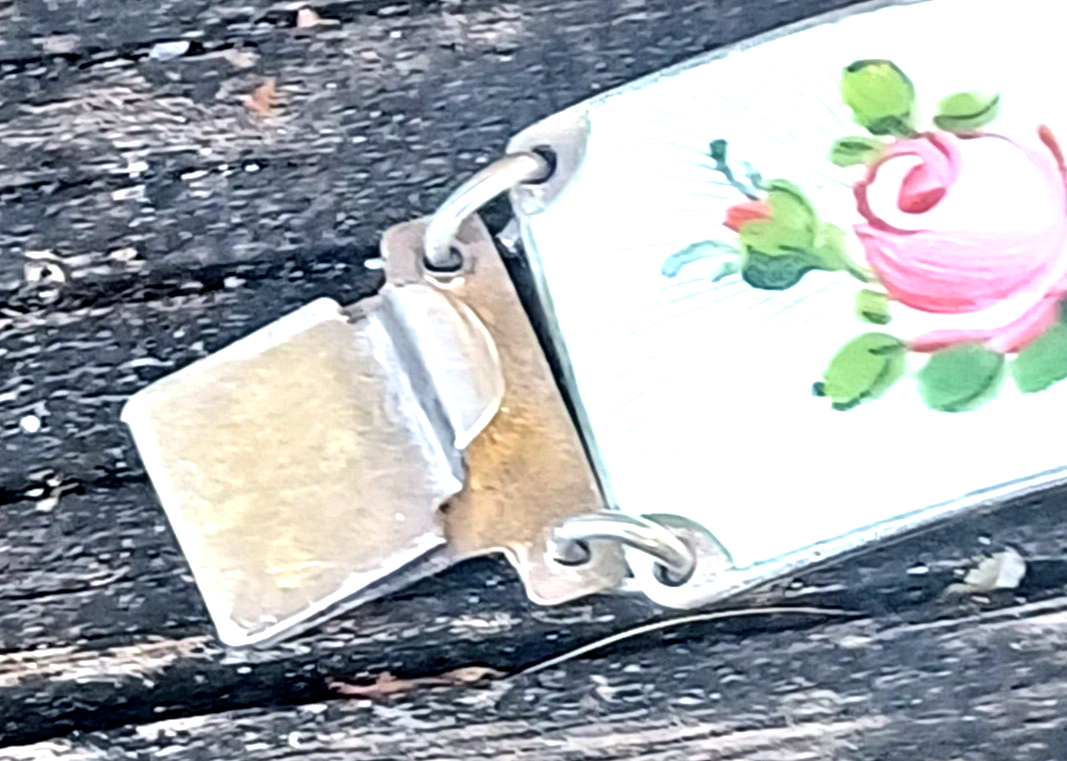 Vintage Norwegian Sterling Silver Guilloche Enamel Flower Panel Bracelet image 6