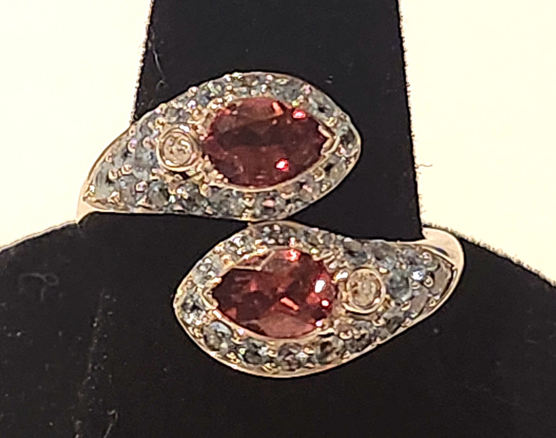 Sonia B. Red Spinel, Topaz & Diamond 14k White Gold Bypass Ring image 1