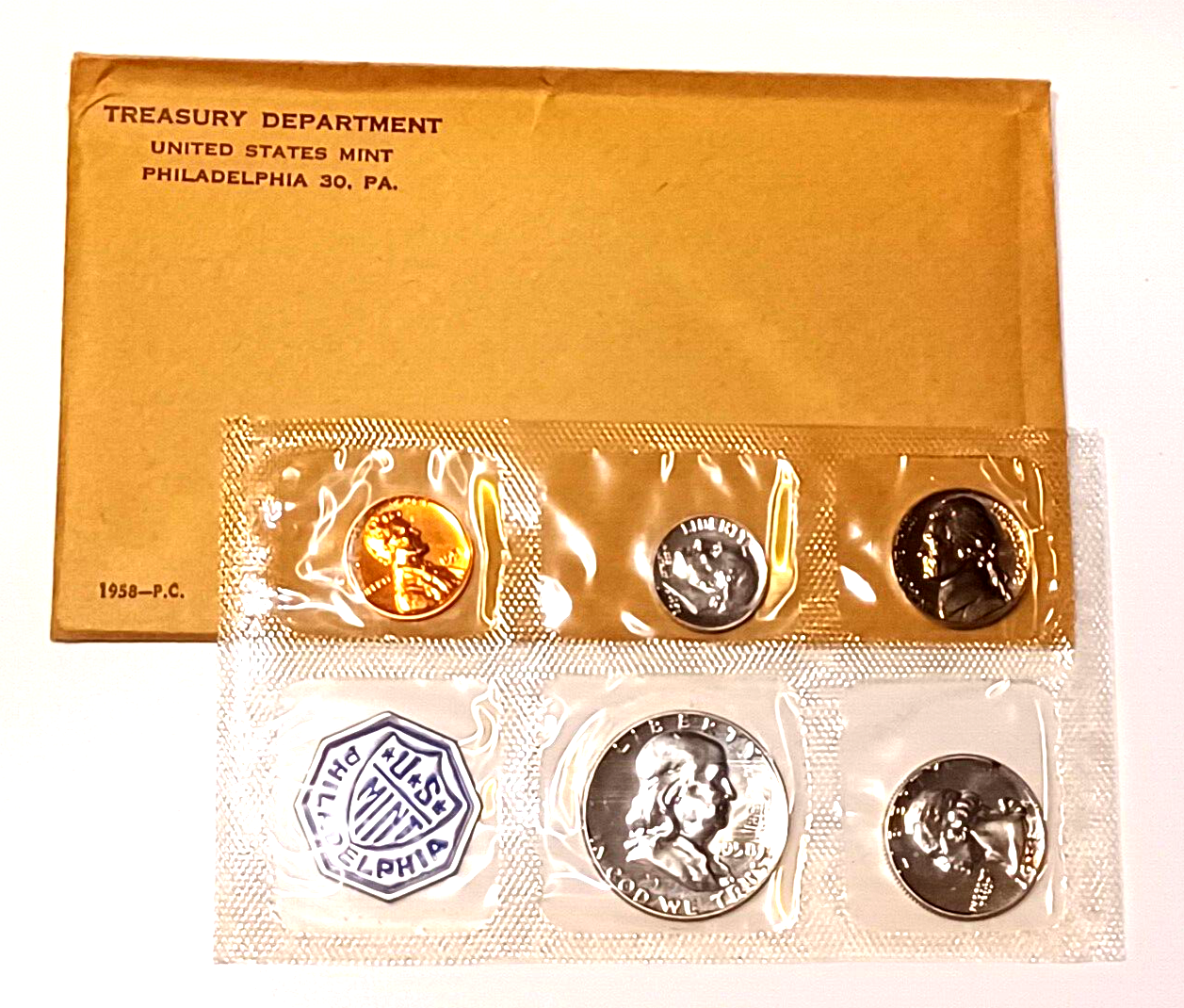 1958 U.S. Mint SILVER PROOF Set in Original Envelope image 0