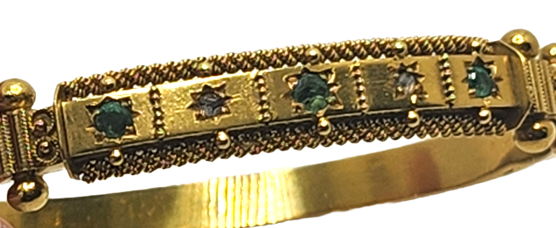 Antique Victorian Emerald & Diamond 15k Yellow Gold Bangle Bracelet image 4