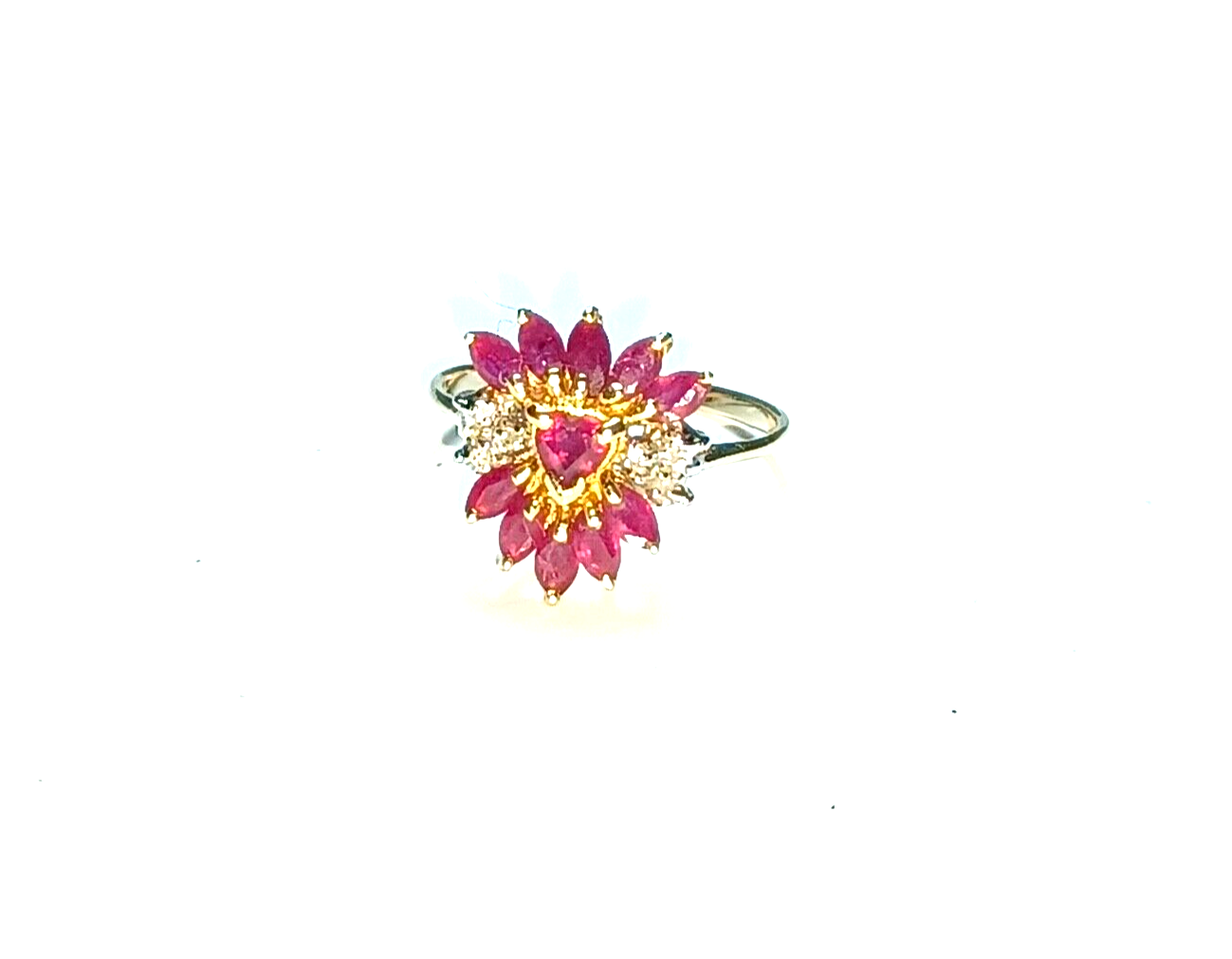 Natural Ruby & Diamond Cluster 14k Yellow Gold Ring image 1