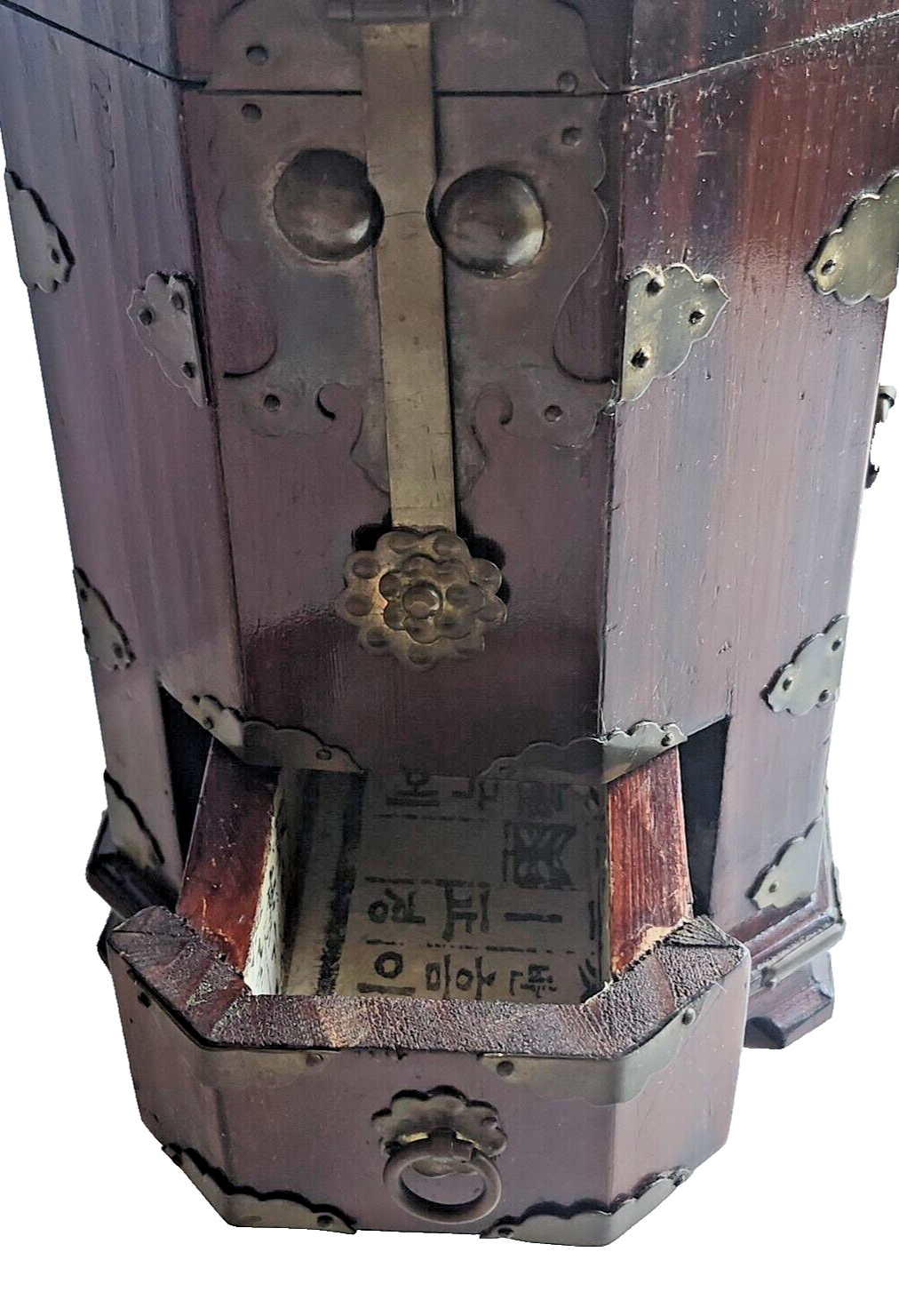 Antique Chinese Brass & Wood Hexagonal Tea Caddy image 2