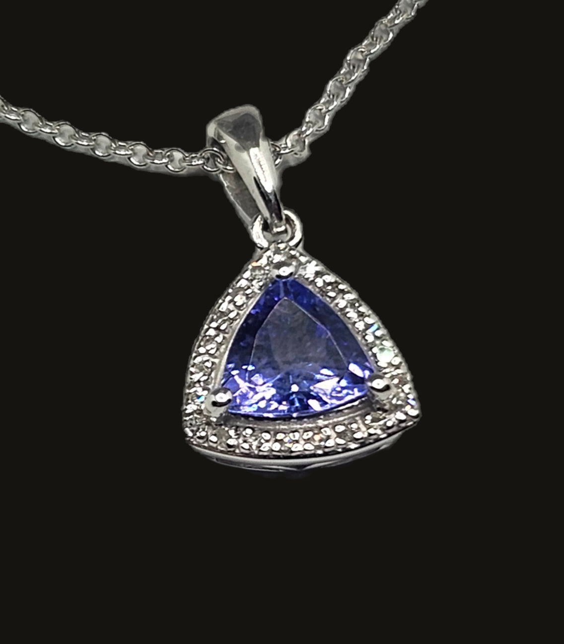 NEW! EFFY 14K White Gold .72ct Tanzanite & Diamond Trillion Pendant image 1