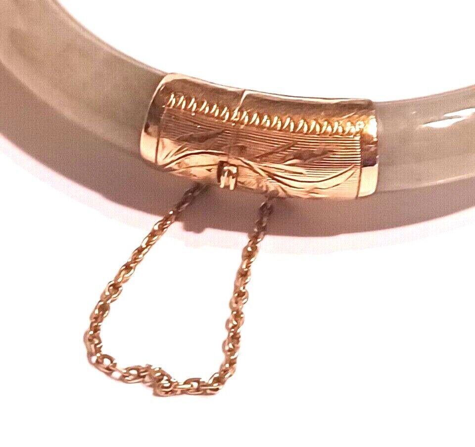 Antique 14K Gold Bi Color Green &amp; Brown Jade Hinged Bangle Bracelet image 4
