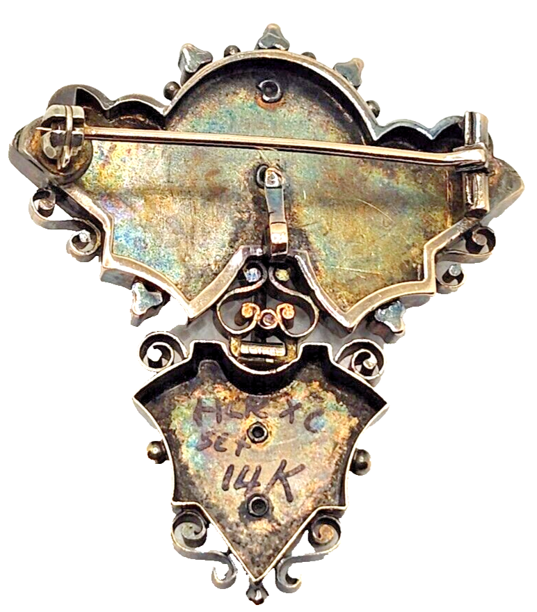 Antique Victorian 1800's Seed Pearl Enamel & 14k Gold Bar Brooch or Pendant image 4