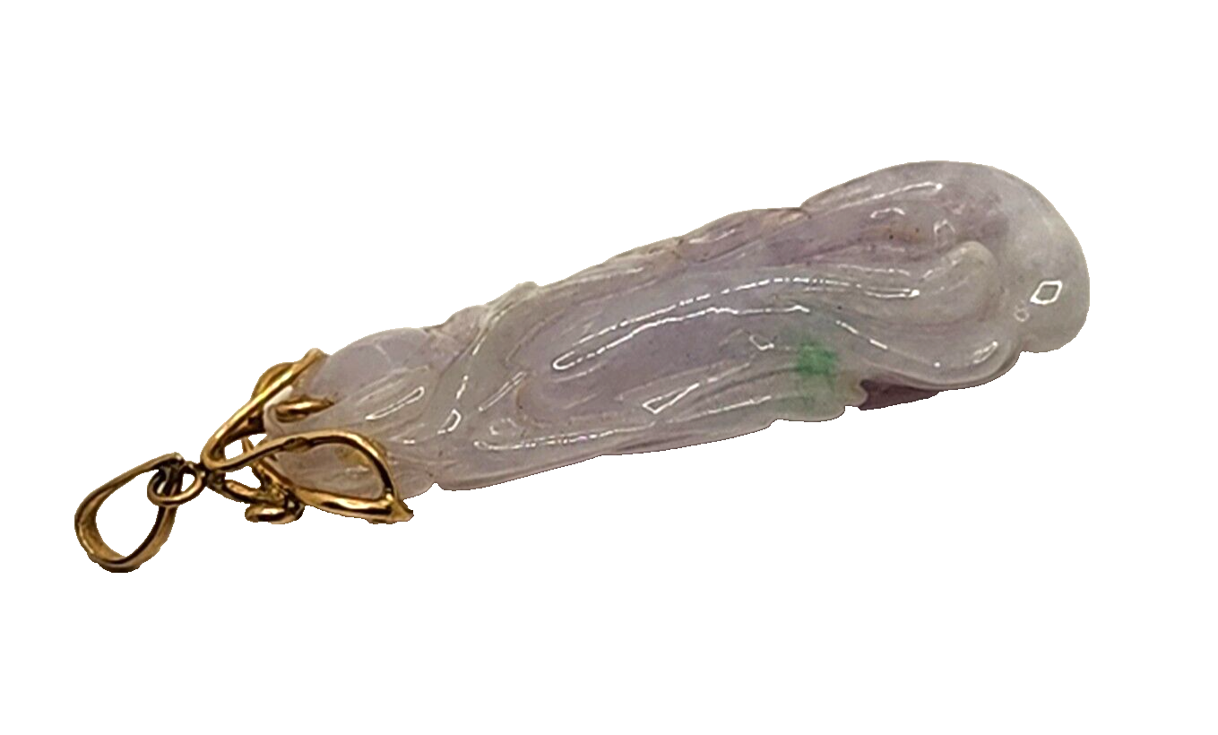 Antique Chinese Carved Purple Jade & 14k Yellow Gold Pendant image 7