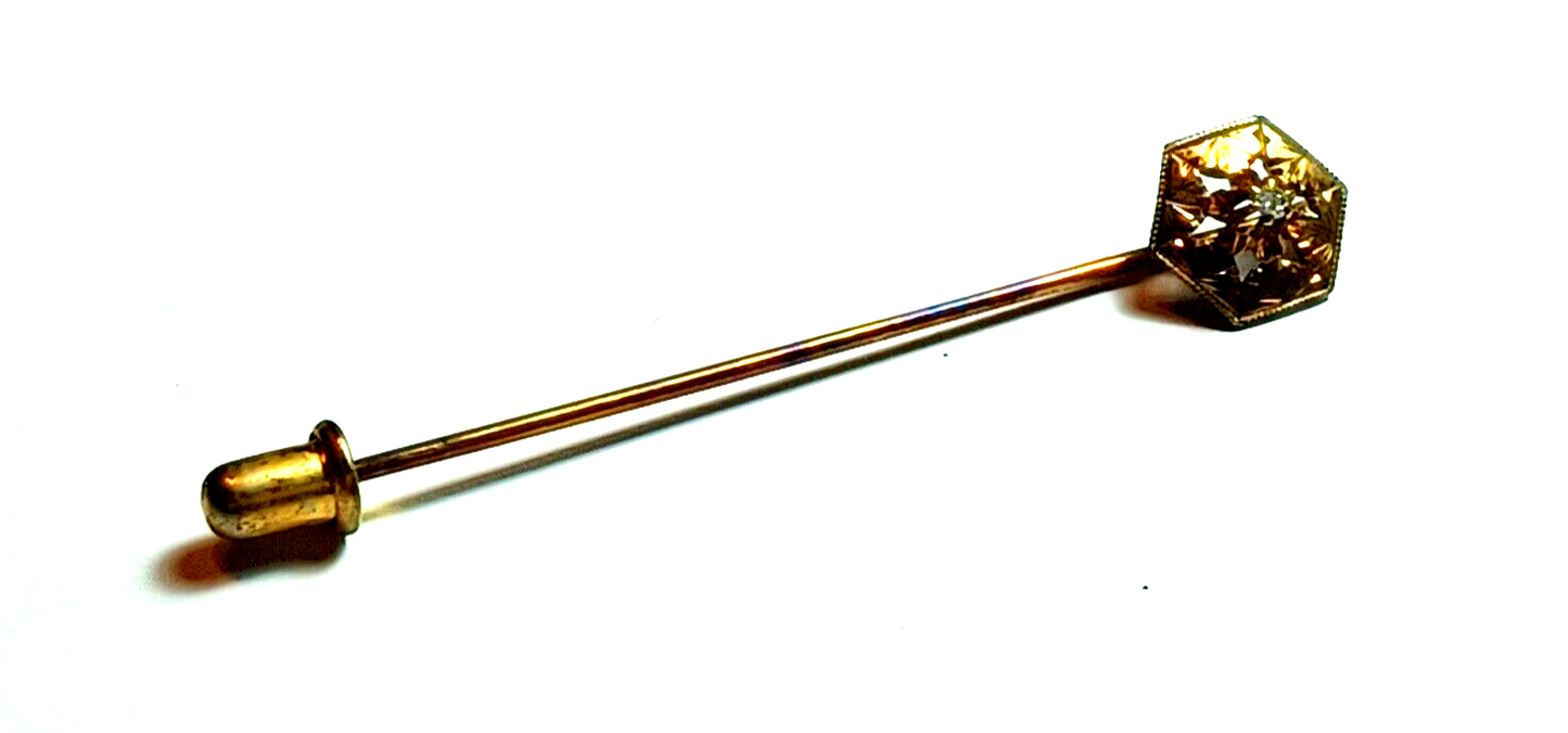 Antique Buttercup Set Diamond & 14K Rose Gold Octagon Shaped Stick Pin image 0