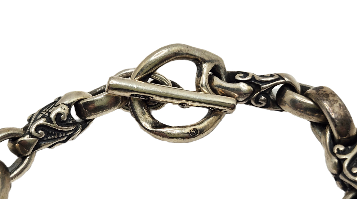 BWL Bill Wall Leather Double Good Luck Skull Sterling Silver Toggle Bracelet image 5