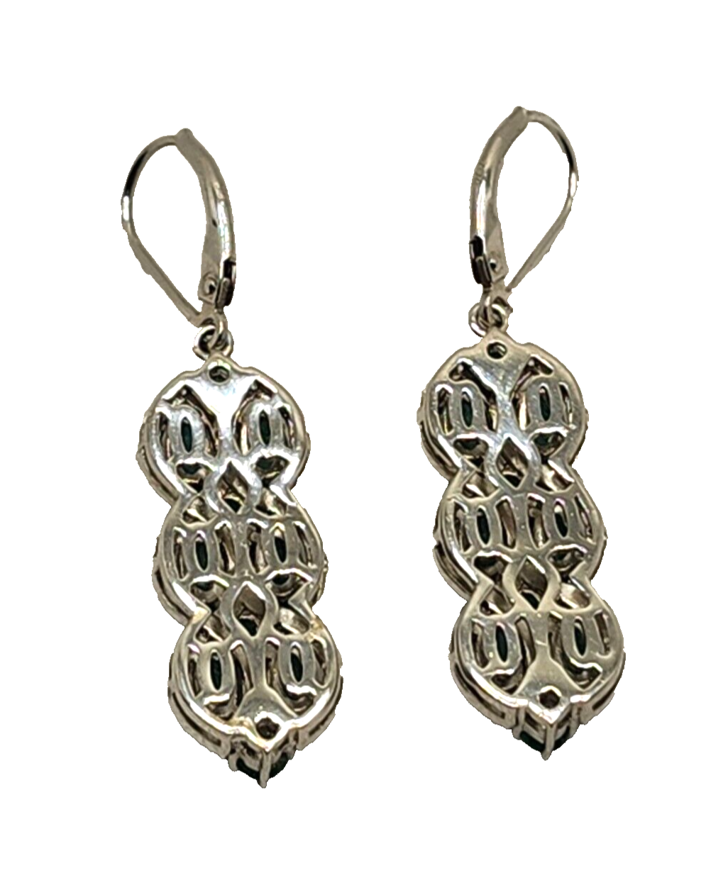 Natural Emerald & Diamond Dangle Earrings in Sterling Silver image 6