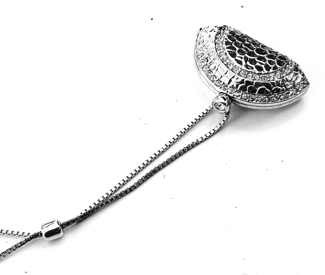 Swaroski Crystal Signed Silver Toned Purse Pendant & Chain image 7