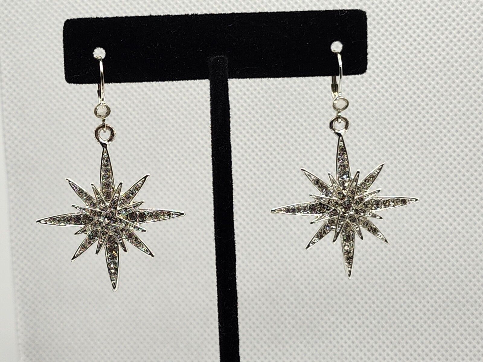 Kirks Folly Clear Crystal Star Spangled Leverback Silvertone Earrings image 3