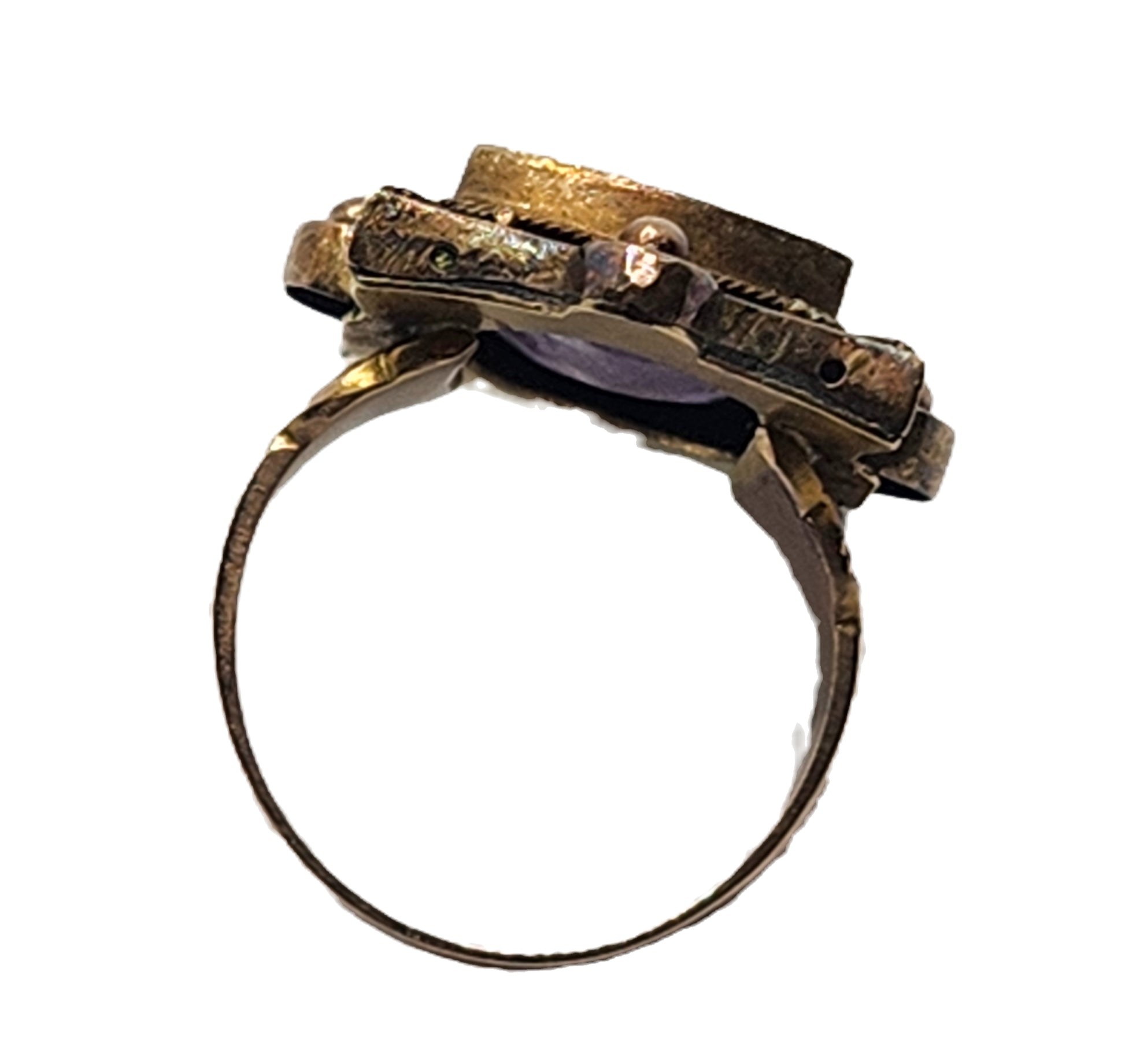 Antique Victorian Painted Portrait Cameo on Amethyst 14k Gold Ring image 5