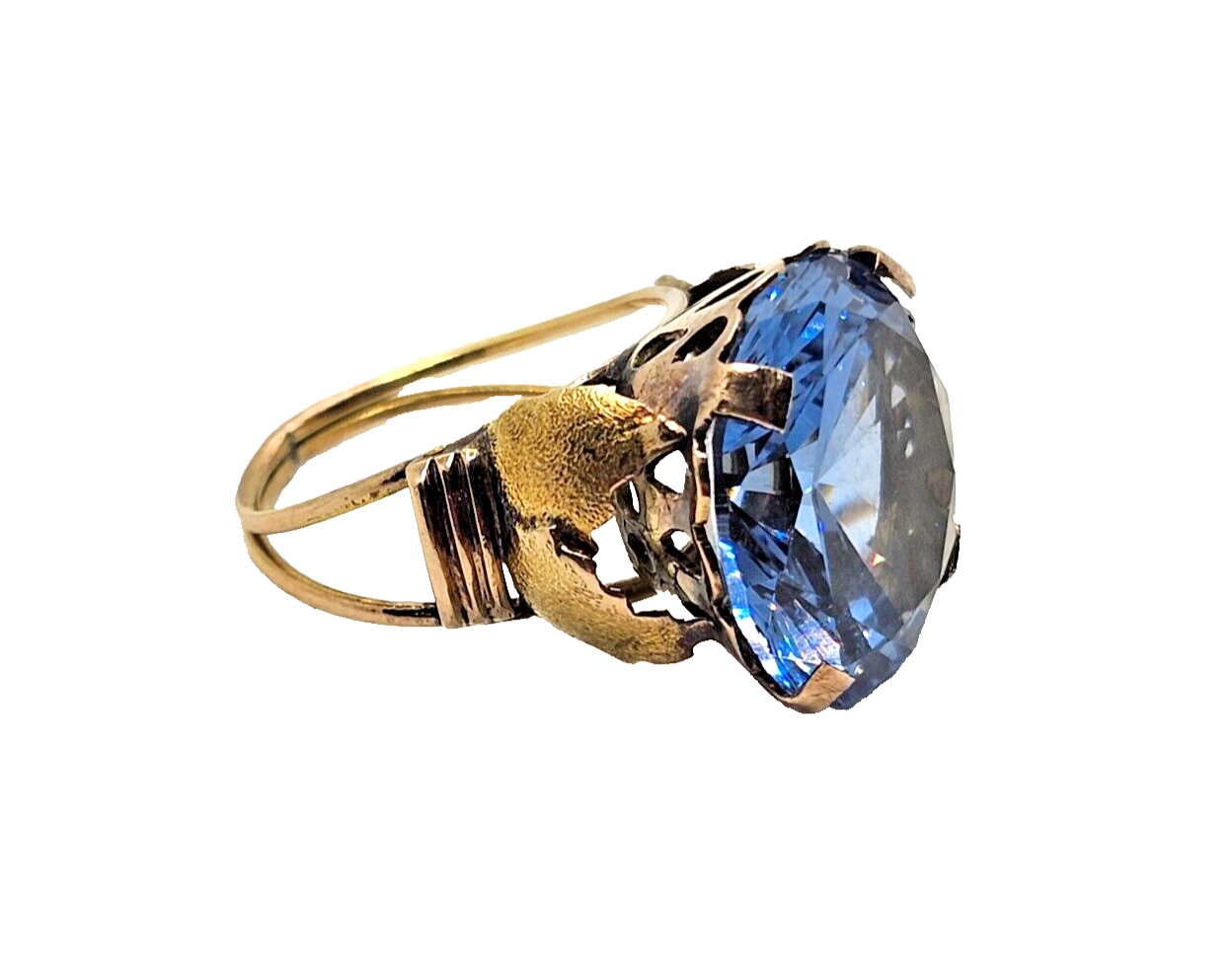 Antique Fancy Cut Blue Topaz & 14K Yellow Gold Ring image 1