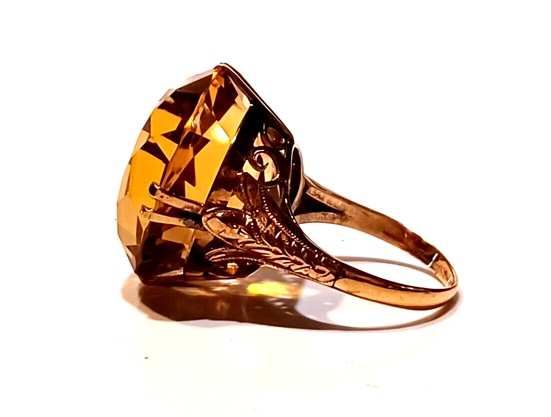 Antique Filigree 14K Yellow Gold & Large 35ct Citrine Ring image 3