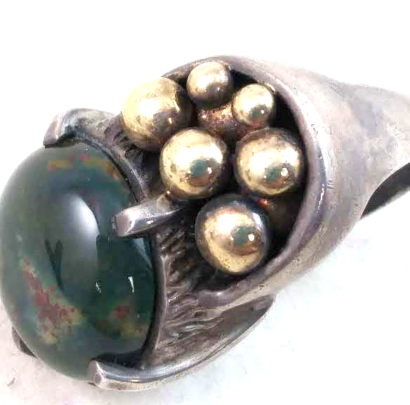 Very Unique Vintage Sterling Silver Modernist Agate & 18K Gold Ball Ring image 7