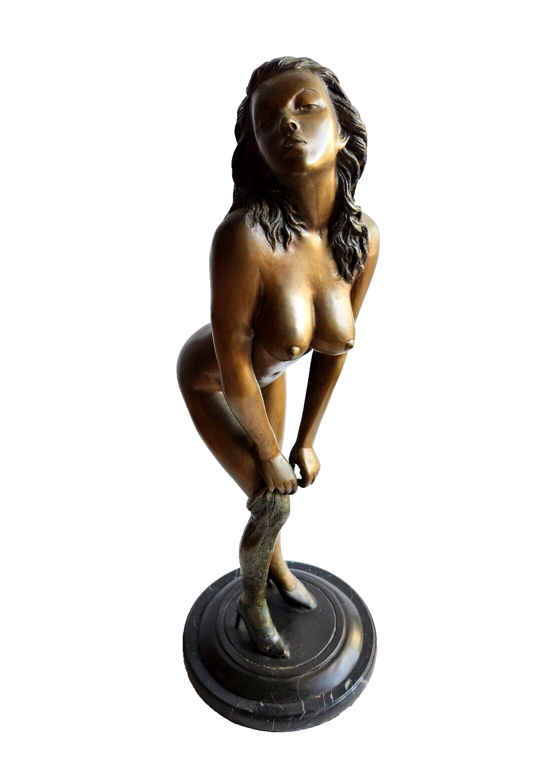 Tall Detailed Nude Woman Bent Over Bronze Statue Signed by Raoul Larche image 0