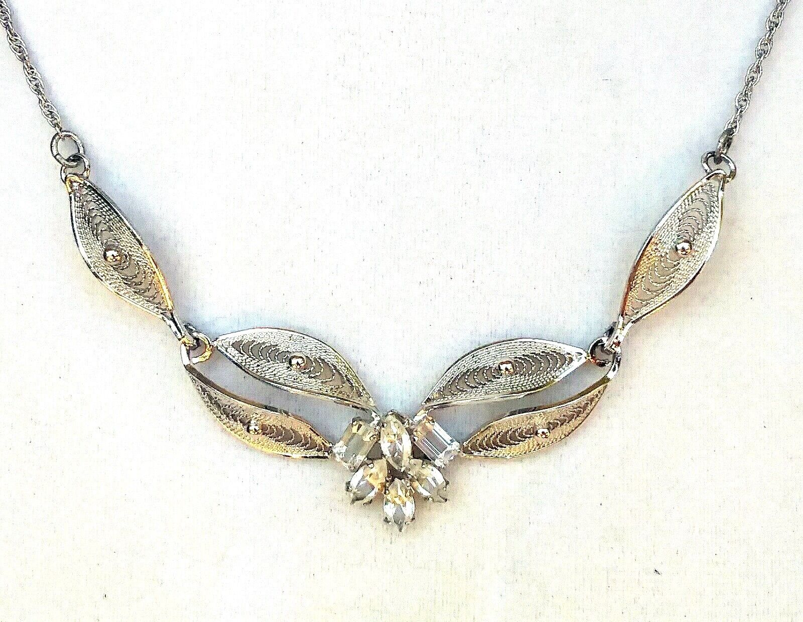Gorgeous Vintage Sterling Silver & Crystal Filigree Necklace image 0