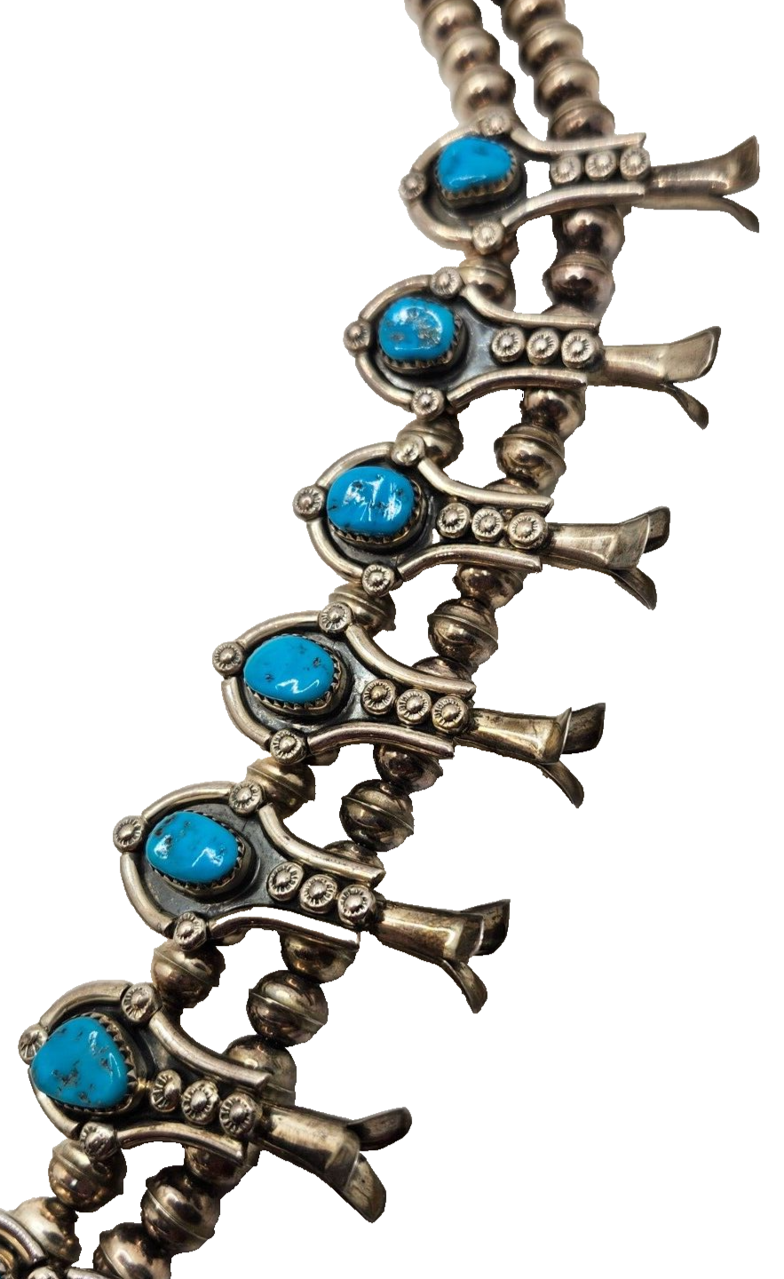 Native American CM Yazzie Turquoise & Sterling Silver Squash Blossom Necklace image 4