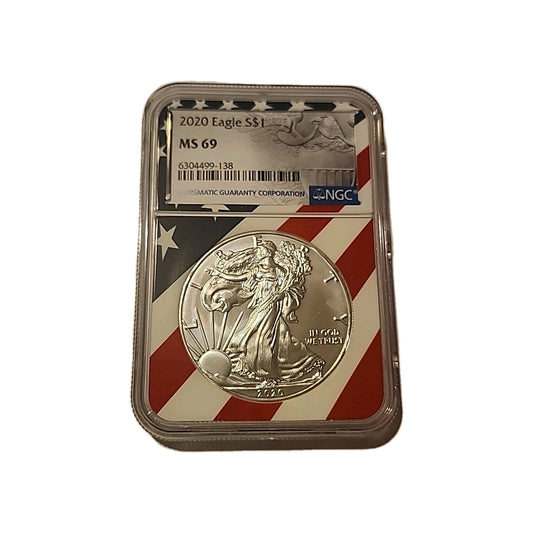 2020 US Silver $1 Eagle NGC MS69 American Flag image 0